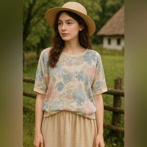 Vintage Blair Floral Knit Top Pastel Cottagecore Short Sleeve Sweater